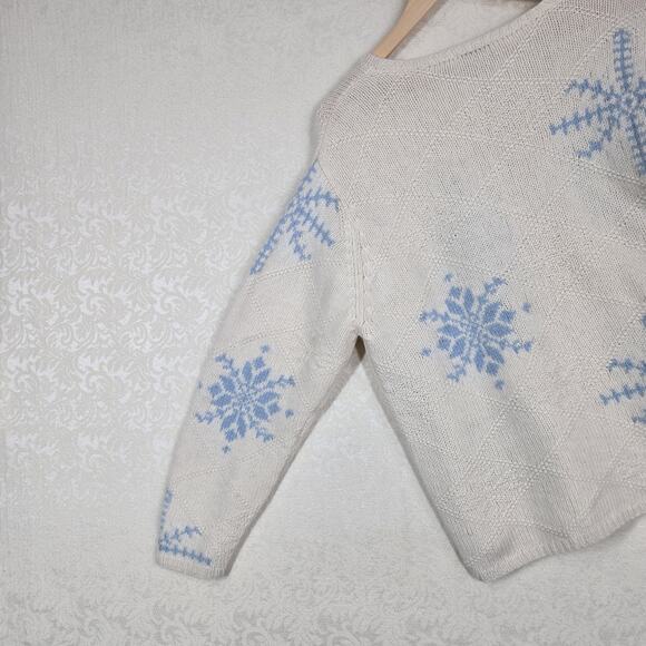 VTG Talbots Lambswool Angora Cardigan 1X Ivory Blue Snowflakes Holiday - Picture 8 of 14